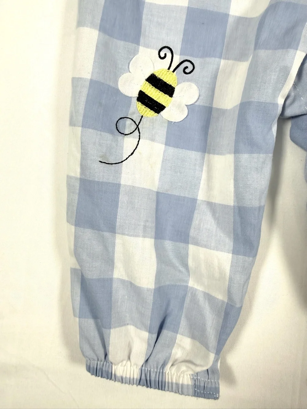 BOUTIQUE Blue Gingham Bee Floral Romper Toddler Girls Size 12M Garden Outfit